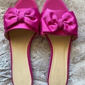 J Crew Dark Peony Satin Bow Slides